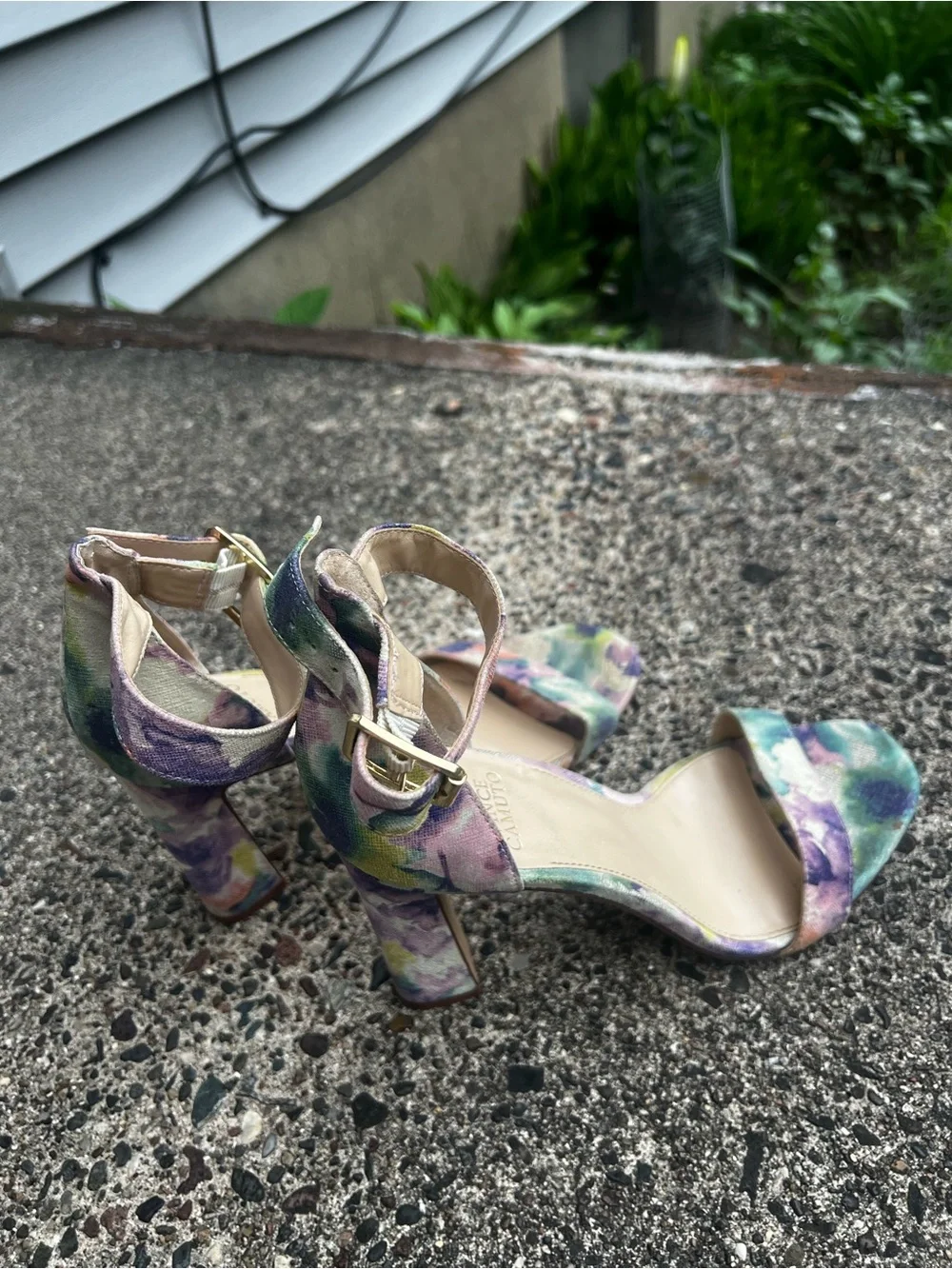 Vince Camuto Pastel Floral Ankle-Strap Block Heels